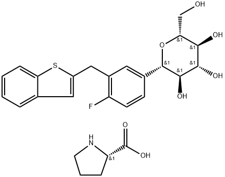 L-Proline compd. cum (1S) -1,5-anhydro-1-C-[3-(benzo[b]thien-2-ylmethyl)-4-fluorophenyl]-D-glucitol (1:1)