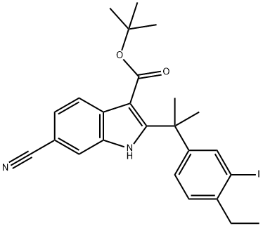 tert-butyl 6-cyano-2-(2-(4-ethyl-3-iodophenyl)propan-2-yl) -1H-indole-3-carboxylatum